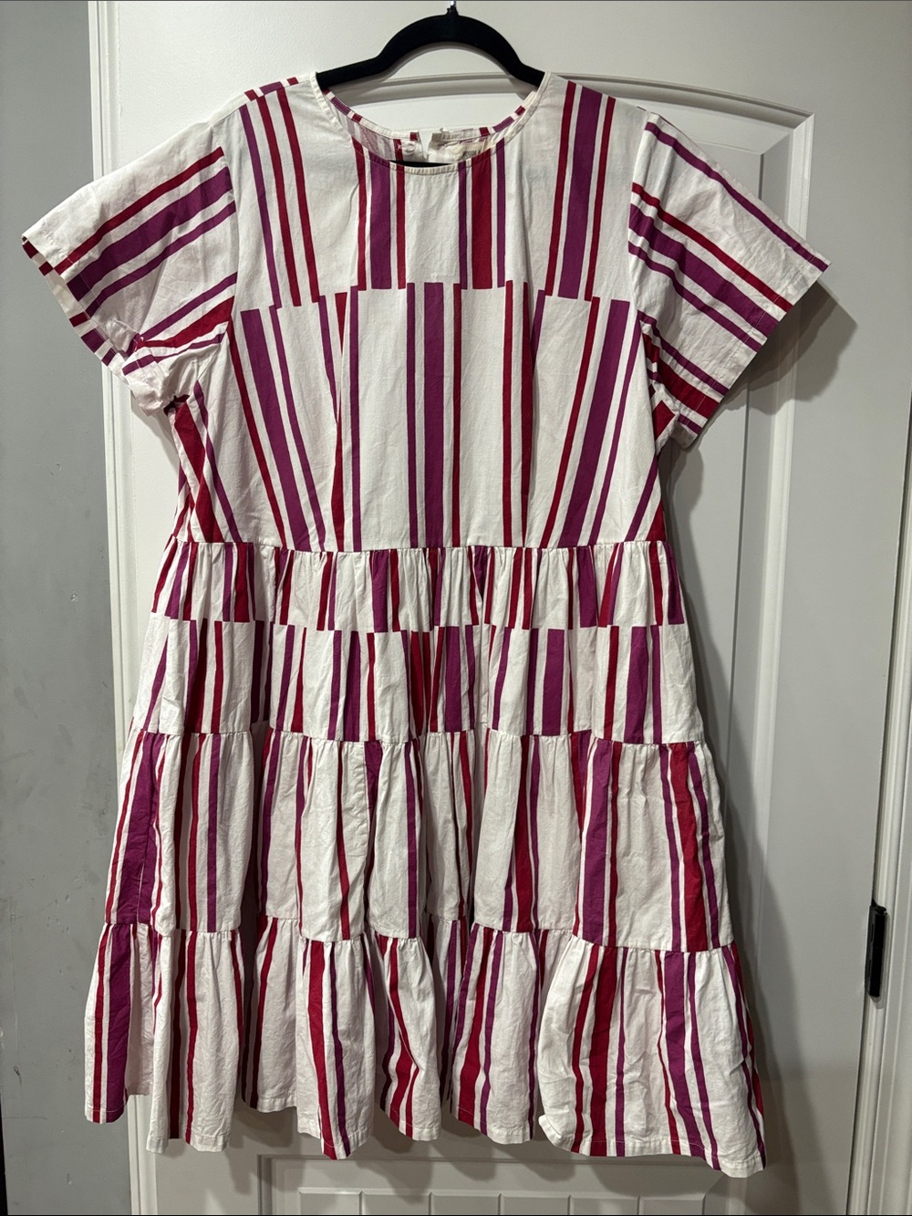 Anthropologie Fuchsia Stripe Tiered Mini Dress - Short Sleeve